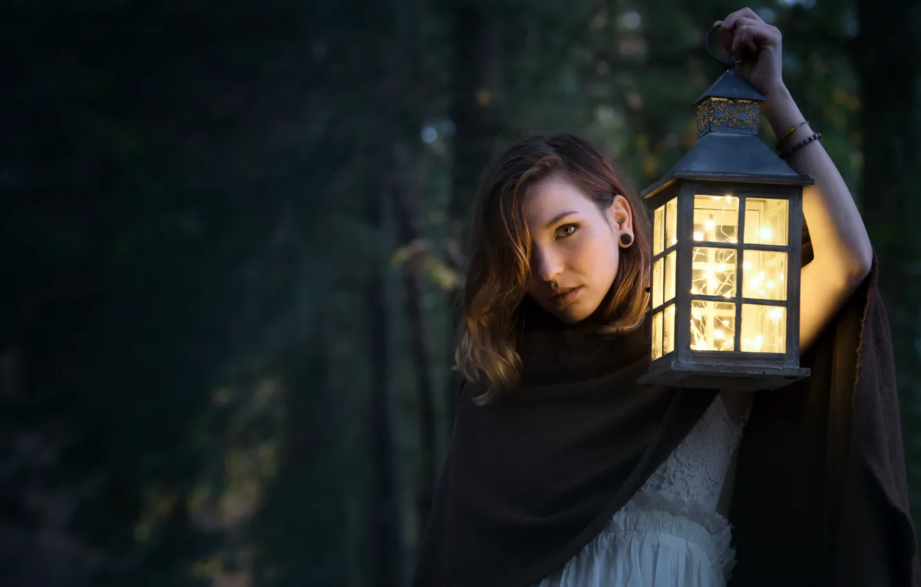 Photo wallpaper portrait, girl, lamp