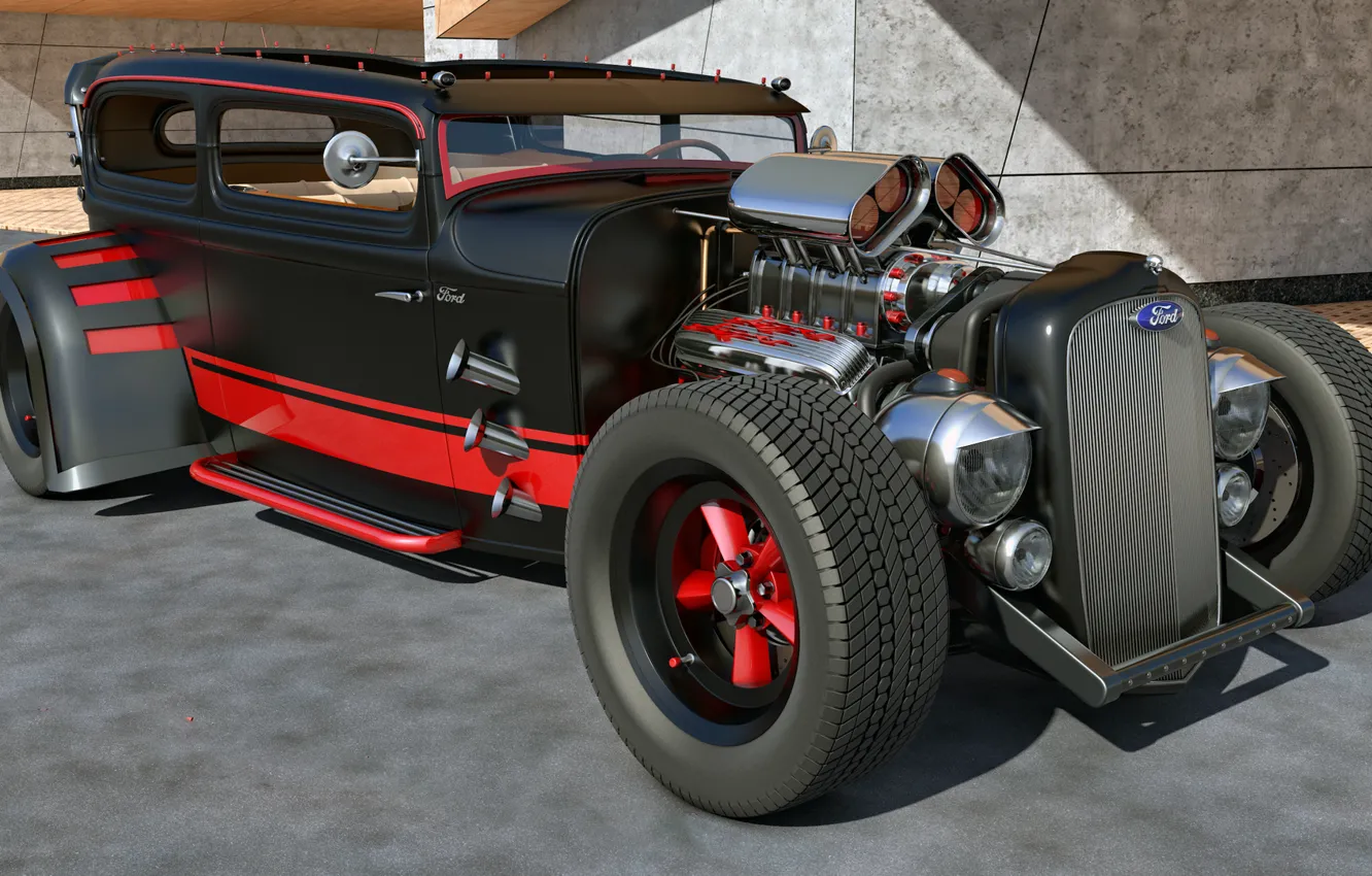 Photo wallpaper machine, design, tuning, ford, hot rod, custom, rendering, samcurry