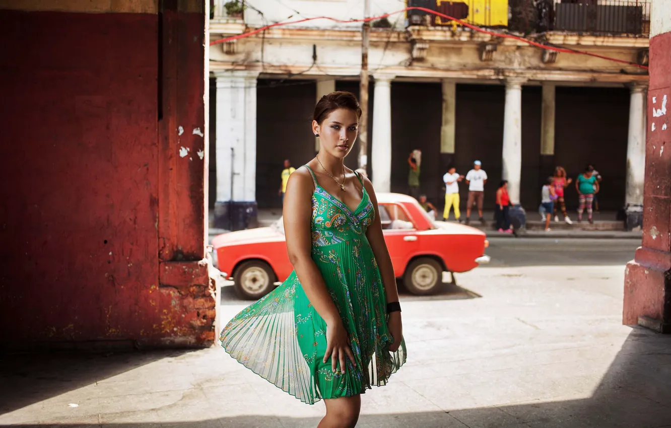 Photo wallpaper girl, dress, beautiful, model, brunette