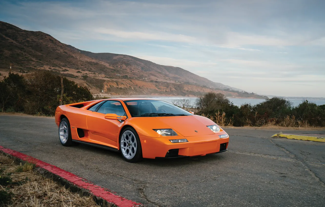 Photo wallpaper Lamborghini, road, Front, diablo, orange, Supercar, Diablo VT