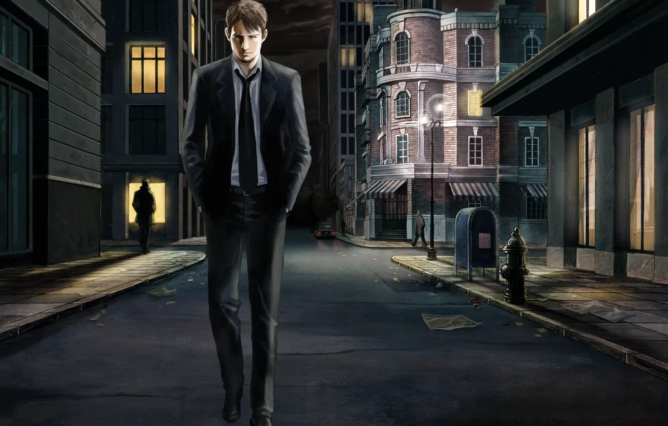 Photo wallpaper night, retro, loneliness, street, guy, walk, Silent Night, Last Window