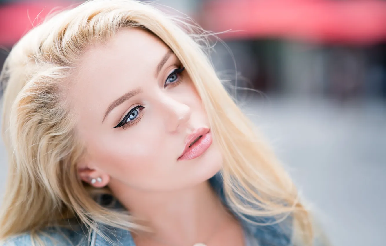 Photo wallpaper girl, Model, long hair, photo, blue eyes, lips, face, blonde
