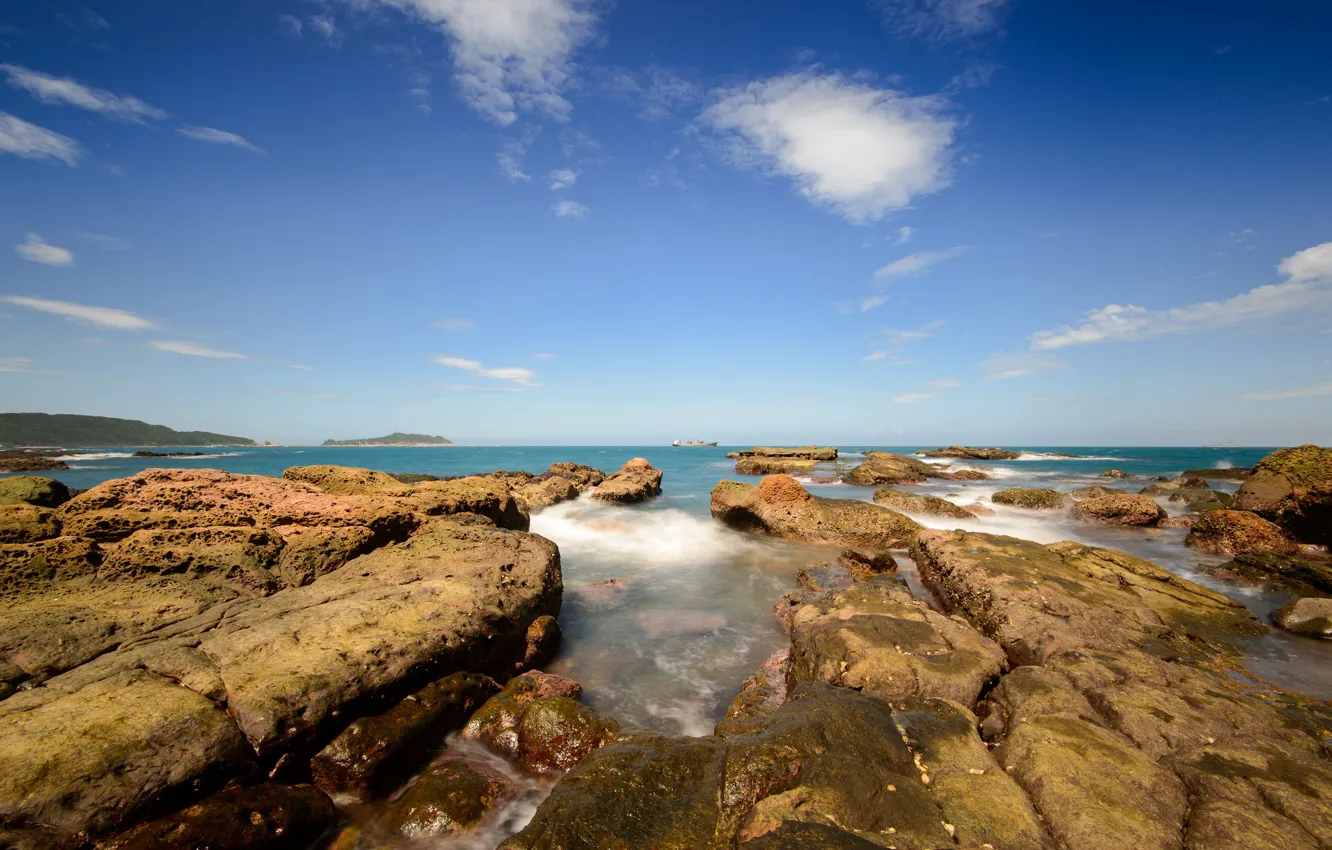 Photo wallpaper sea, stones, coast, horizon