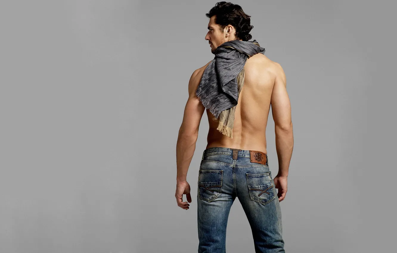 Photo wallpaper body, back, jeans, guy, Male, shawl