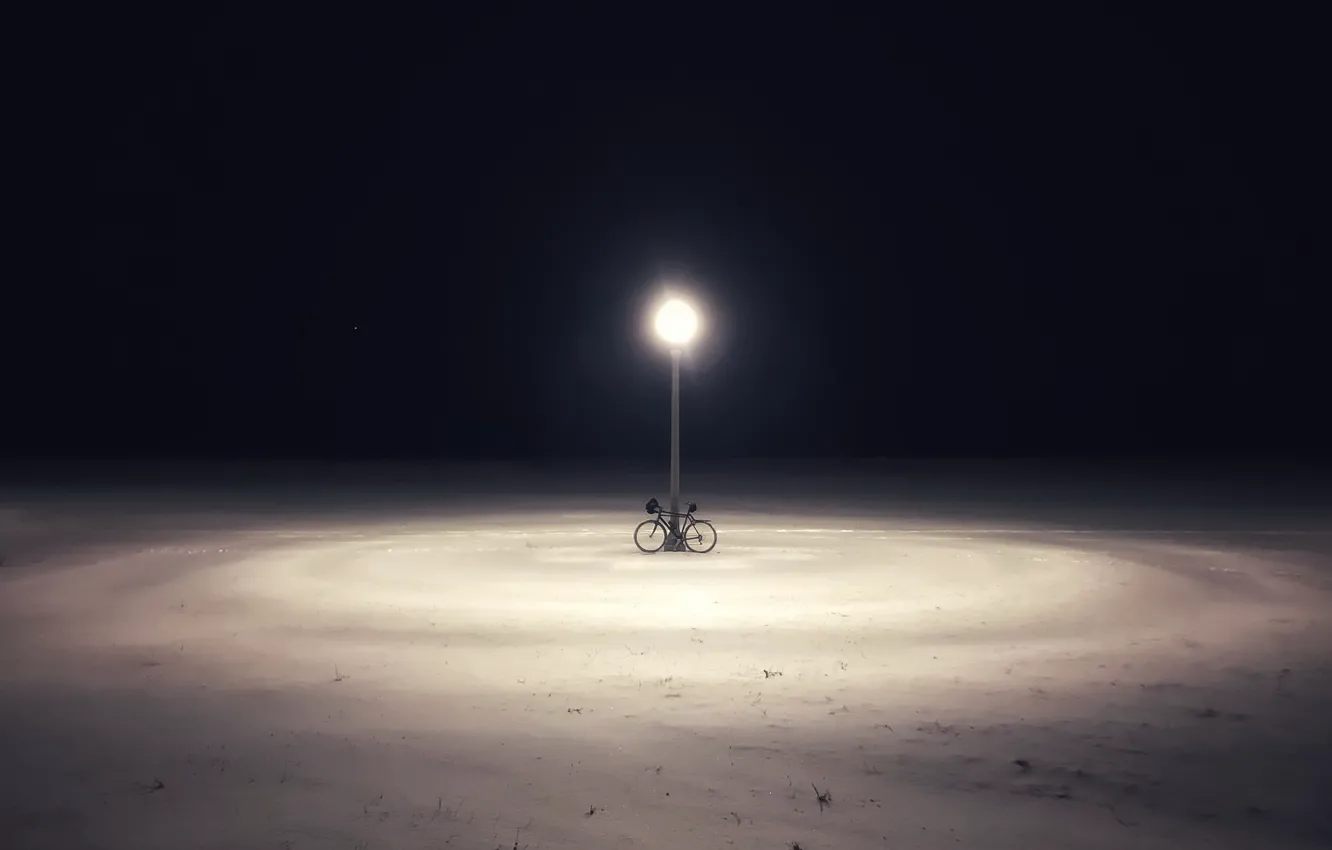 Photo wallpaper winter, night, bike, street, lights