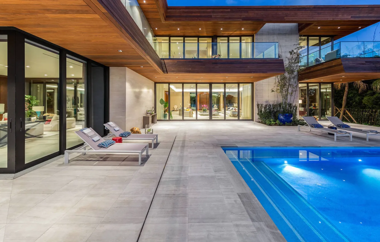 Photo wallpaper Outside-Inside House, interior, terrace, pool, North Bay Road Residence, by Choeff Levy Fischman, Villa, space