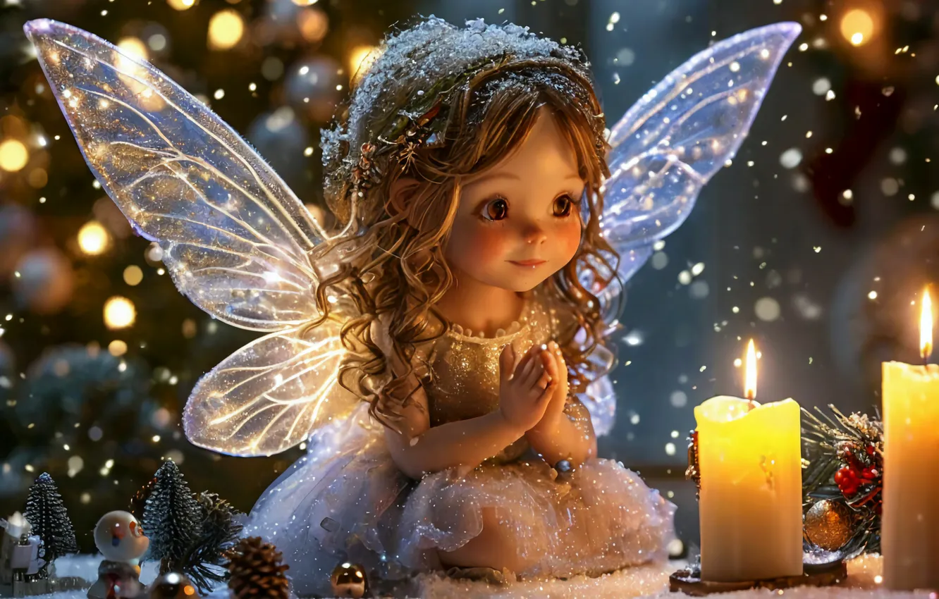 Photo wallpaper holiday, new year, candles, fairy, Christmas, bokeh
