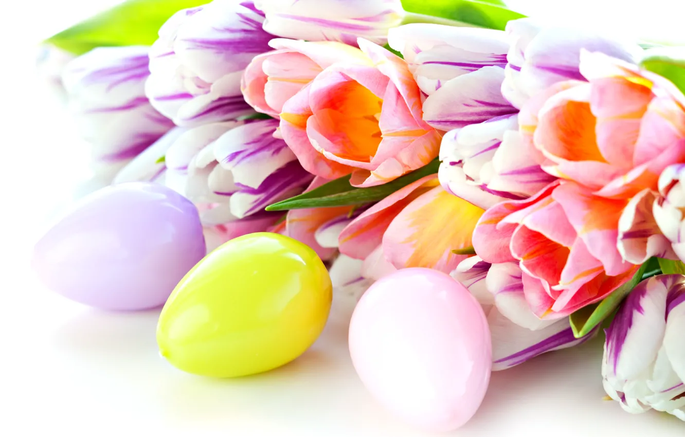 Photo wallpaper eggs, spring, blur, Easter, tulips