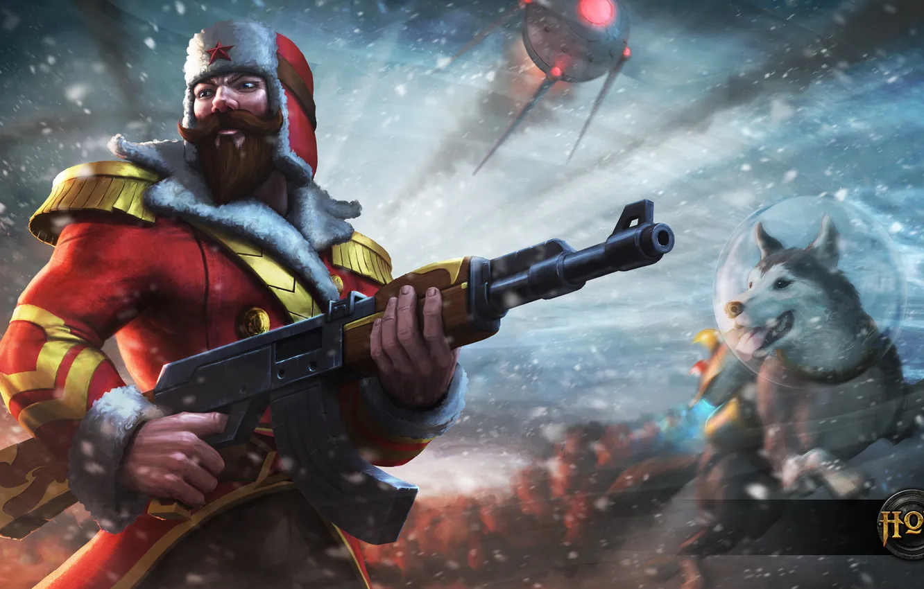 Photo wallpaper mustache, dog, soldiers, machine, beard, Heroes of Newerth, Winter Soldier, Klanx