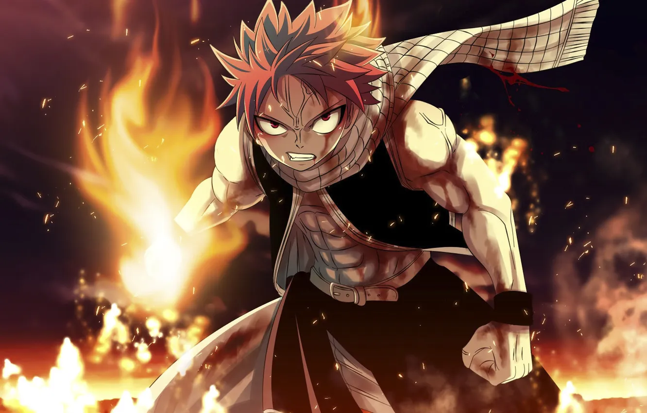 Photo wallpaper flame, anime, scarf, fairy tail, Natsu, Natsu, fairy tail, furious