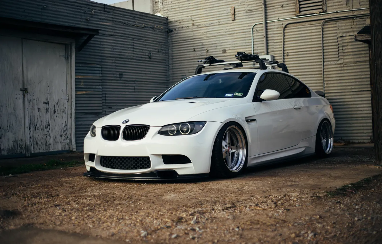 Photo wallpaper bmw, white, tuning, power, germany, low, e92, stance