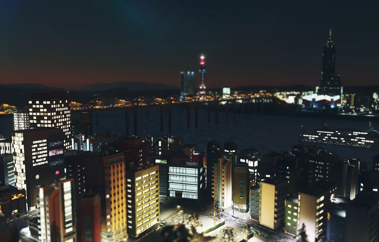 Photo wallpaper landscape, night, the city, cities skylines