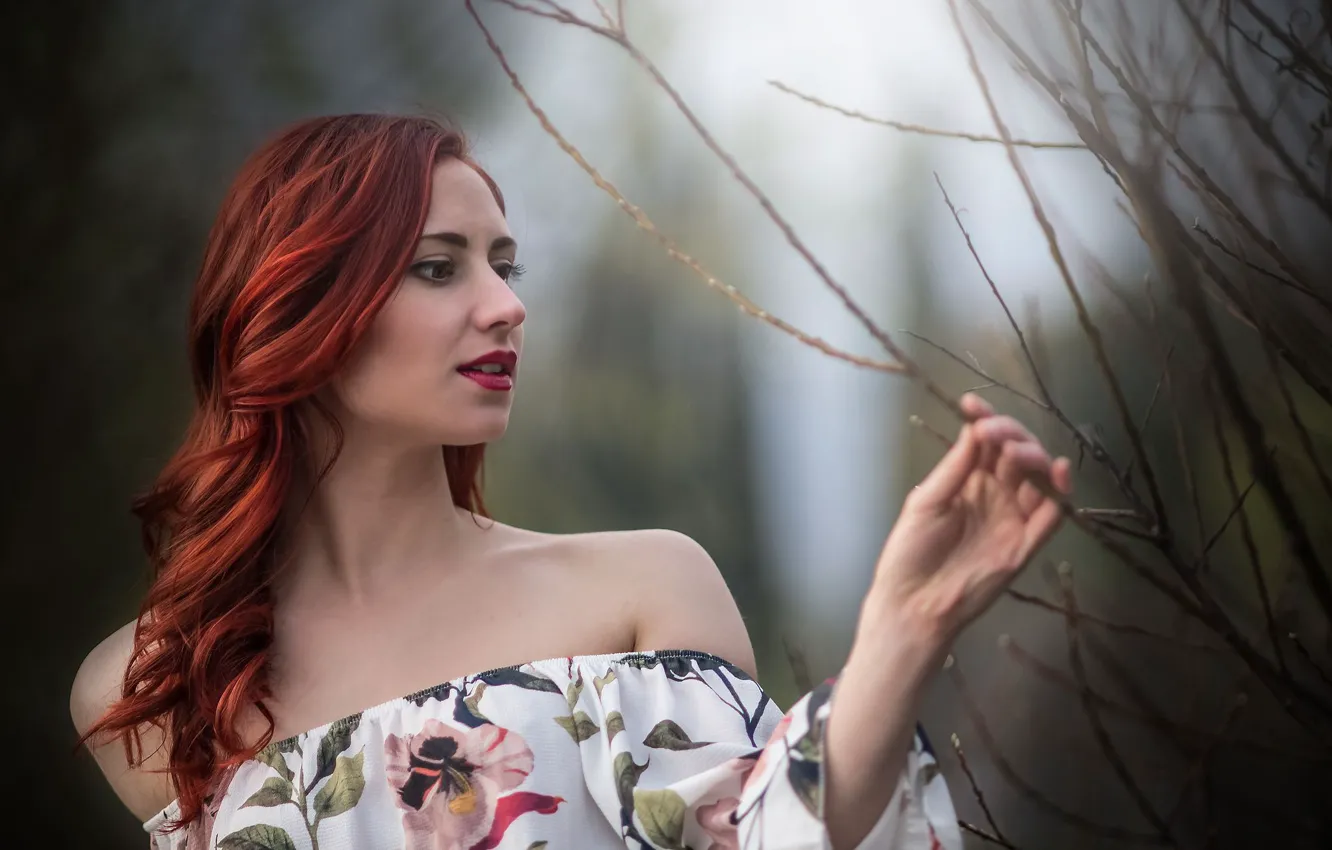 Photo wallpaper girl, hair, portrait, dress, bokeh