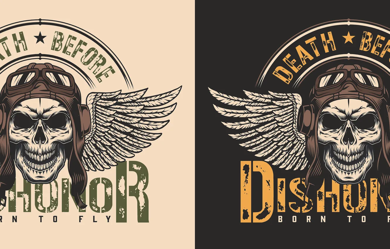 Photo wallpaper skull, vector graphics, A skull in a retro pilot helmet, Printing concept