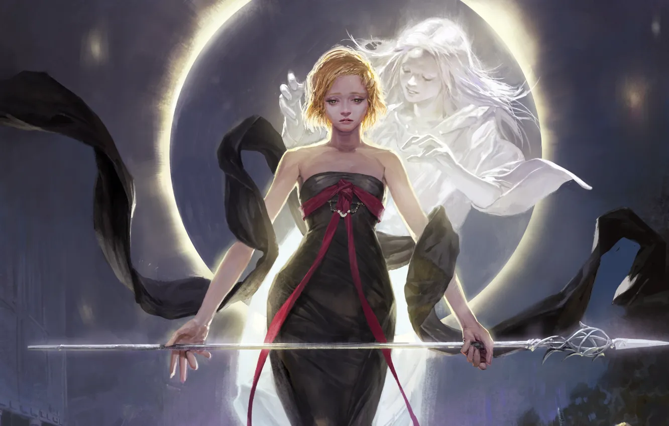 Photo wallpaper sadness, girl, the moon, sadness, figure, spirit, fantasy, art