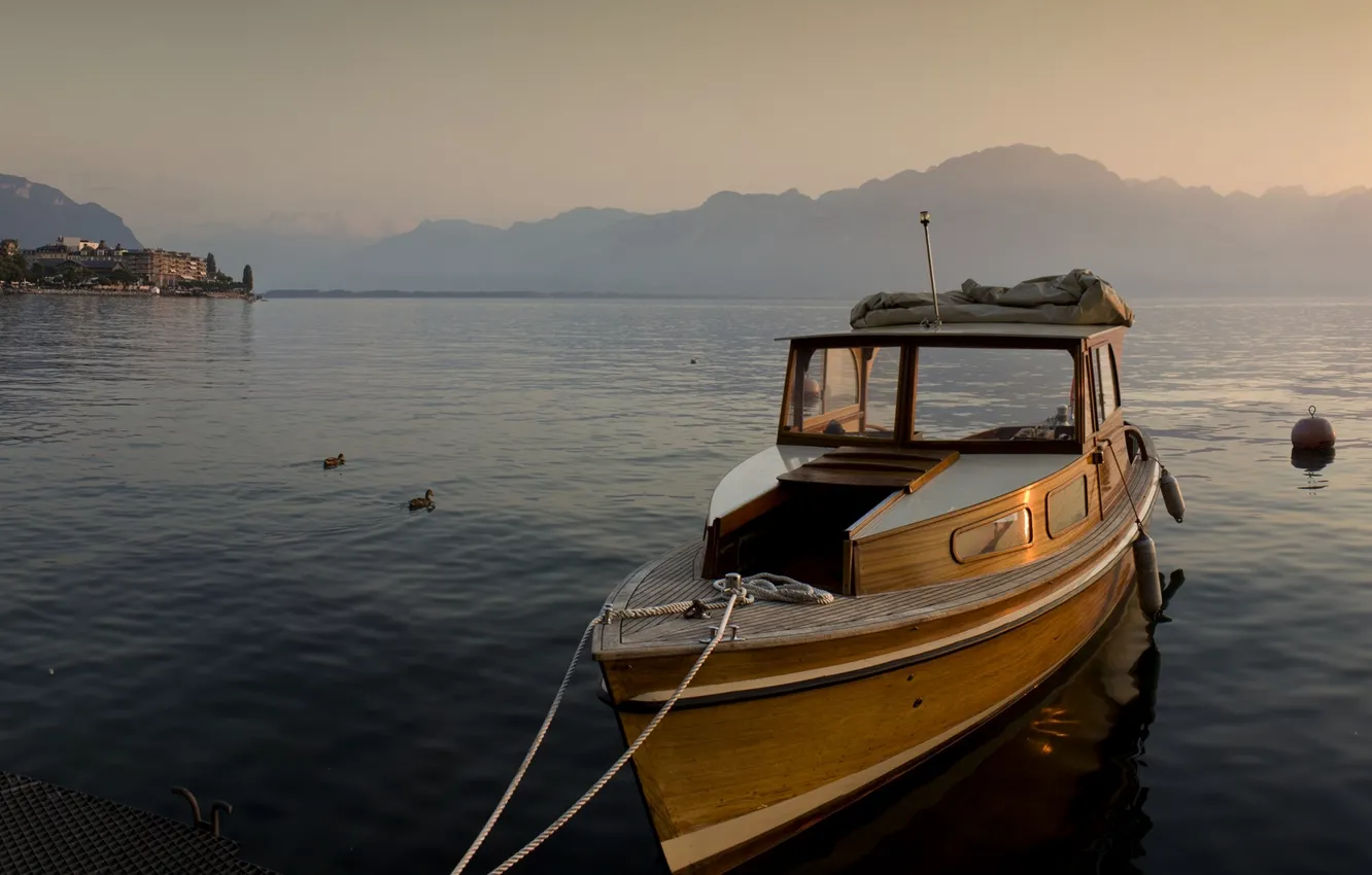 Photo wallpaper yacht, Switzerland, Switzerland, Lake Geneva, Montreux, Lake Geneva, Montreux