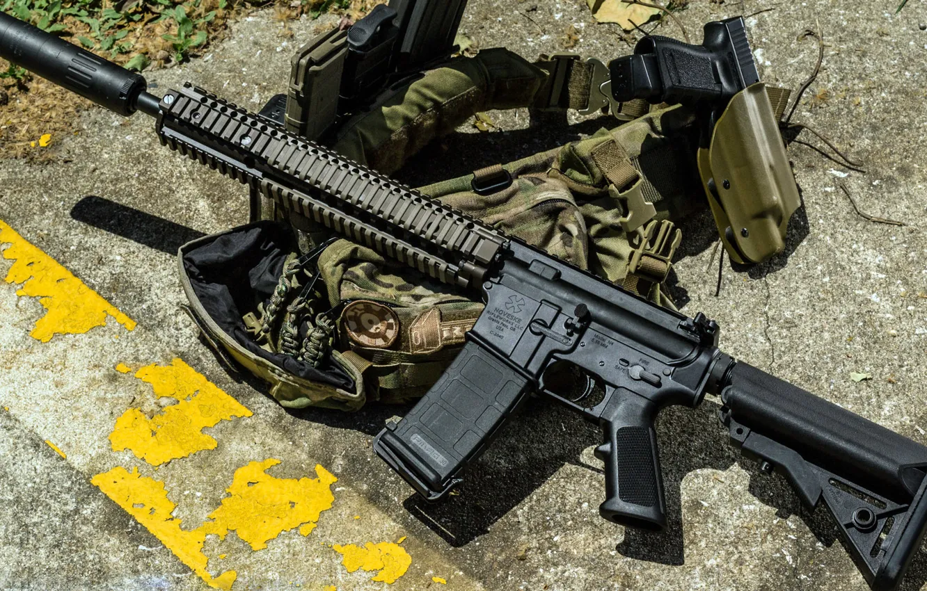 Photo wallpaper gun, rifle, shop, Glock, unloading, vest, 5.56 mm, rifleworks