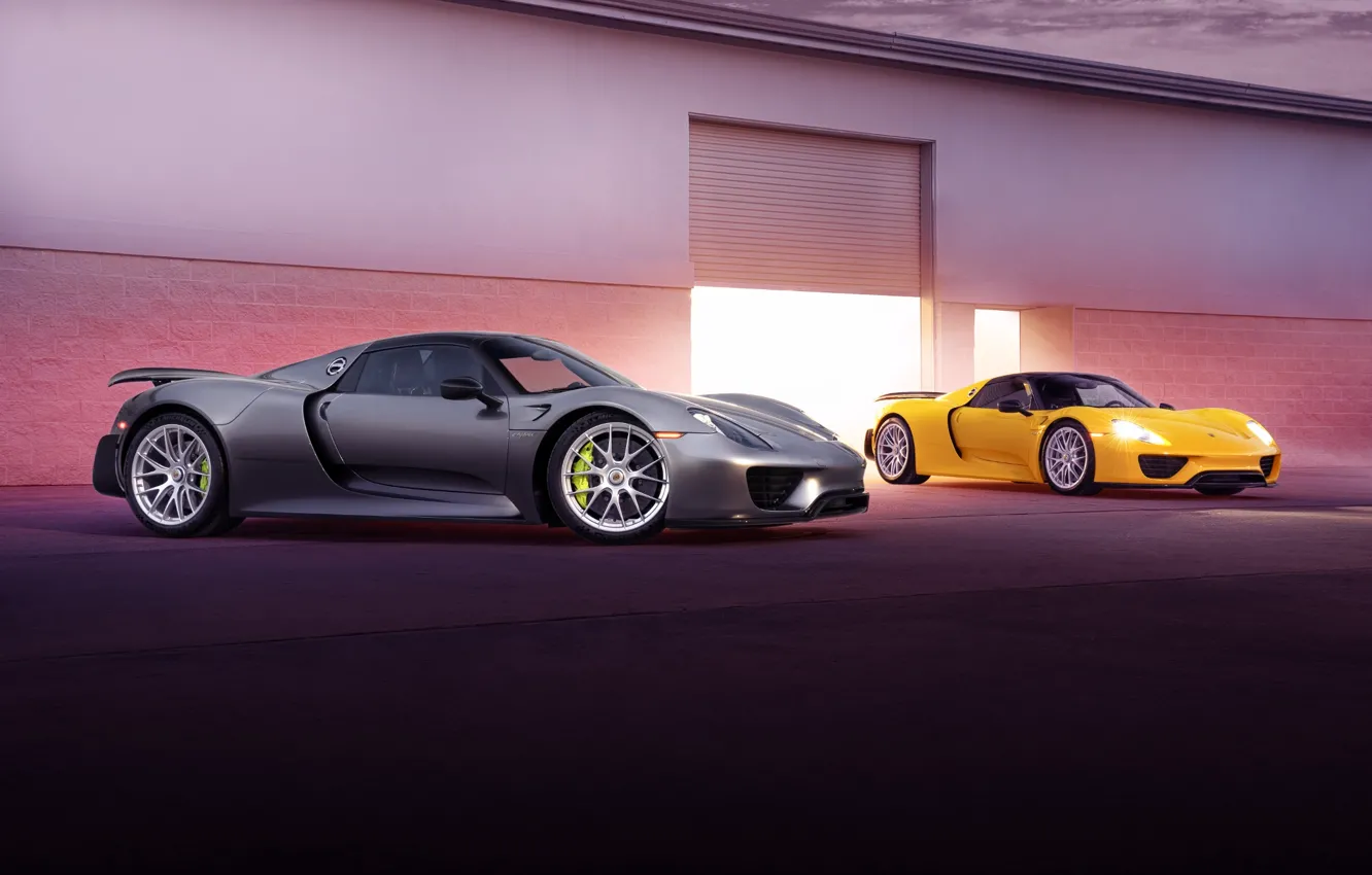 Photo wallpaper Porsche, yellow, Spyder, 918, silvery