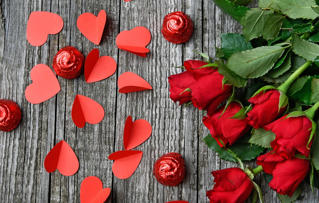 Photo wallpaper love, romance, bouquet, candy, hearts