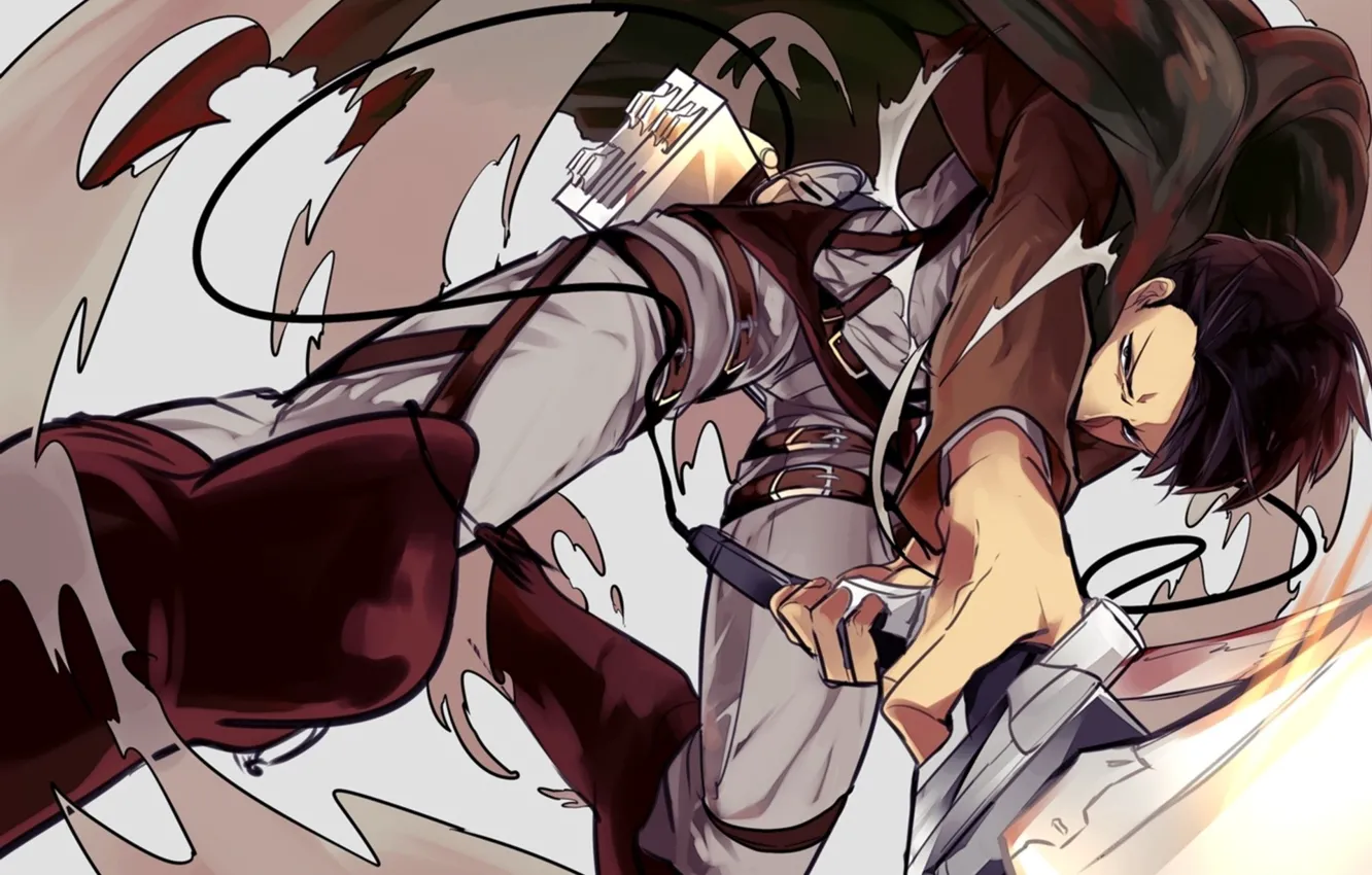 Photo wallpaper boots, blow, the battle, cloak, blade, Shingeki no Kyojin, the straps on the legs, Levi