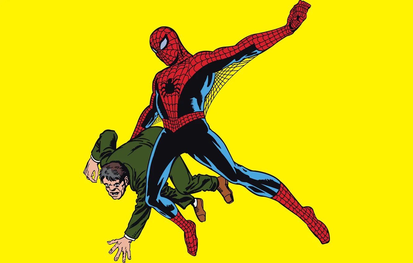Photo wallpaper yellow background, superhero, comic, Marvel Comics, Spider-Man, Peter Parker, Peter Parker, Spider-Man