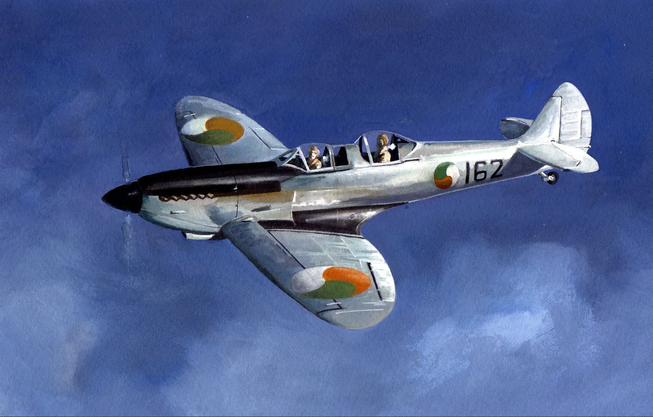 Photo wallpaper the sky, figure, fighter, art, the second world, pilots, British, Spitfire