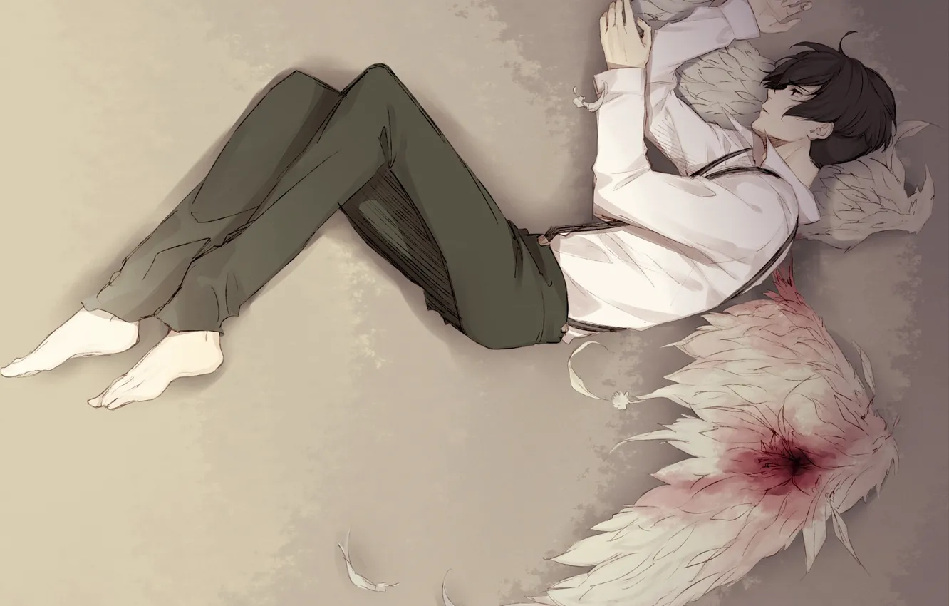 Photo wallpaper blood, angel, guy, wounds, 91 Days, 91 days, avilio bruno