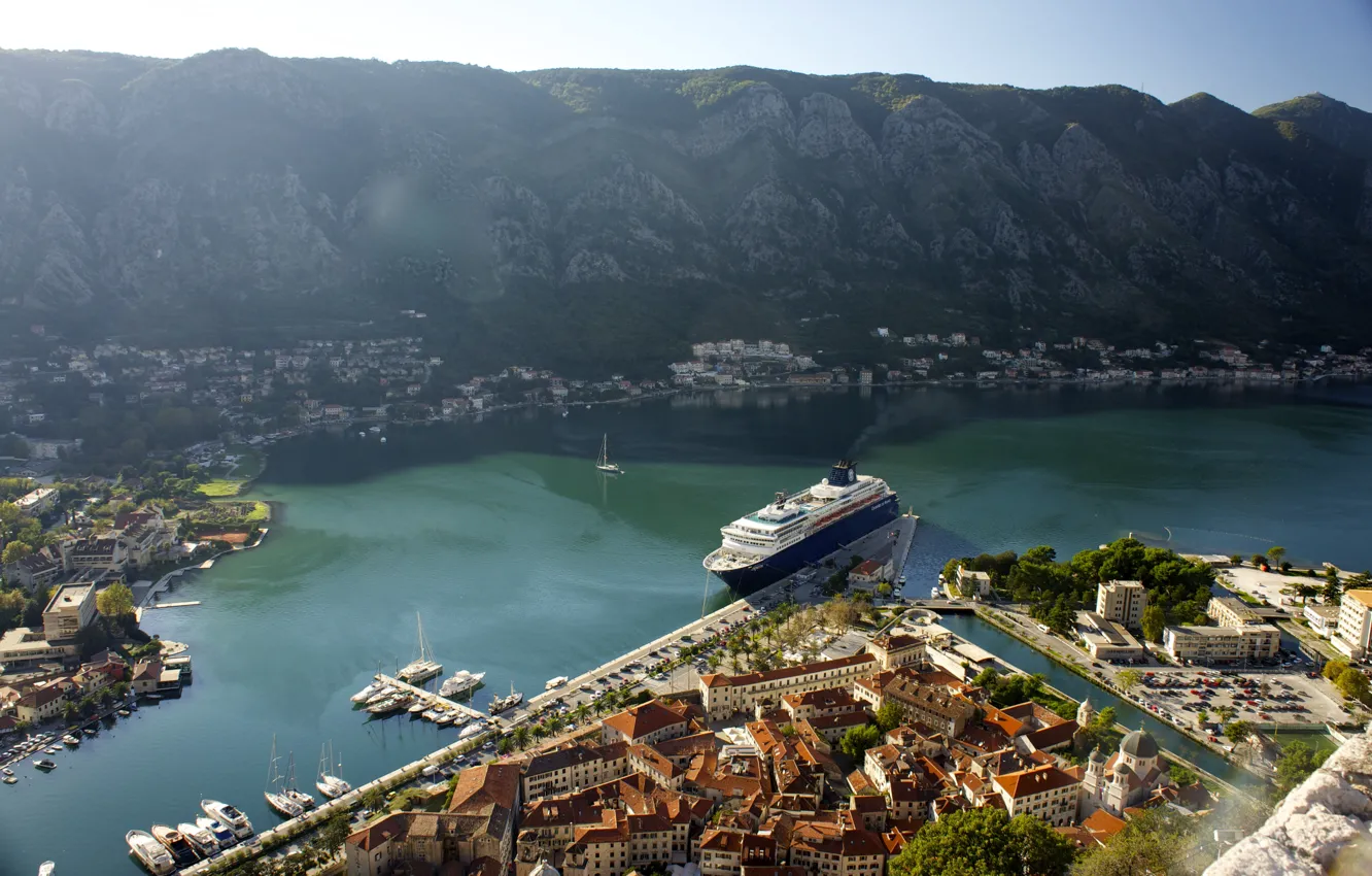 Photo wallpaper sea, the city, Montenegro, the fjord, Jadran, Boca Smaller Broad, To