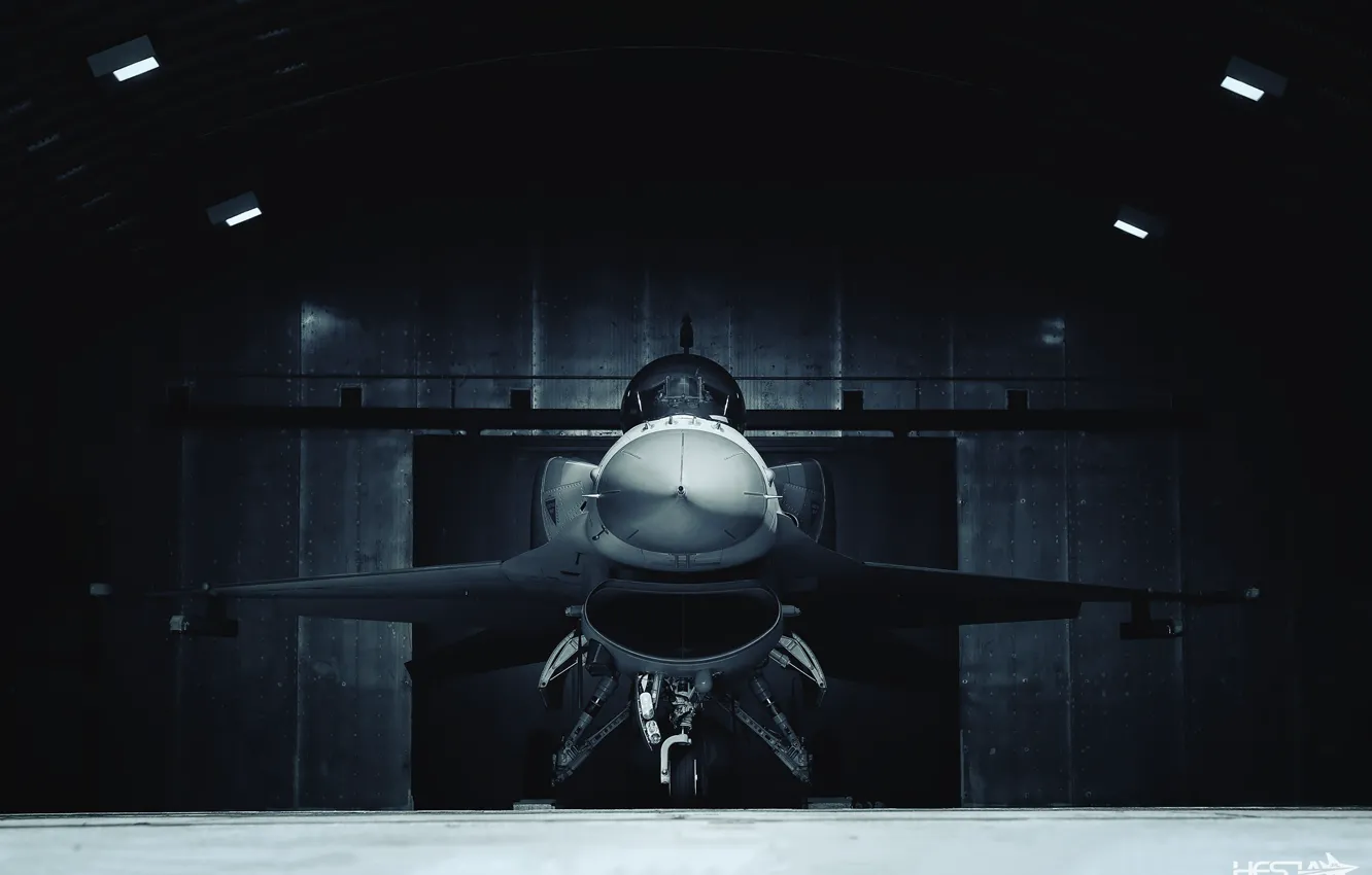 Photo wallpaper Hangar, F-16, F-16 Fighting Falcon, Chassis, Polish air force, HESJA Air-Art Photography, F-16D Block 52+