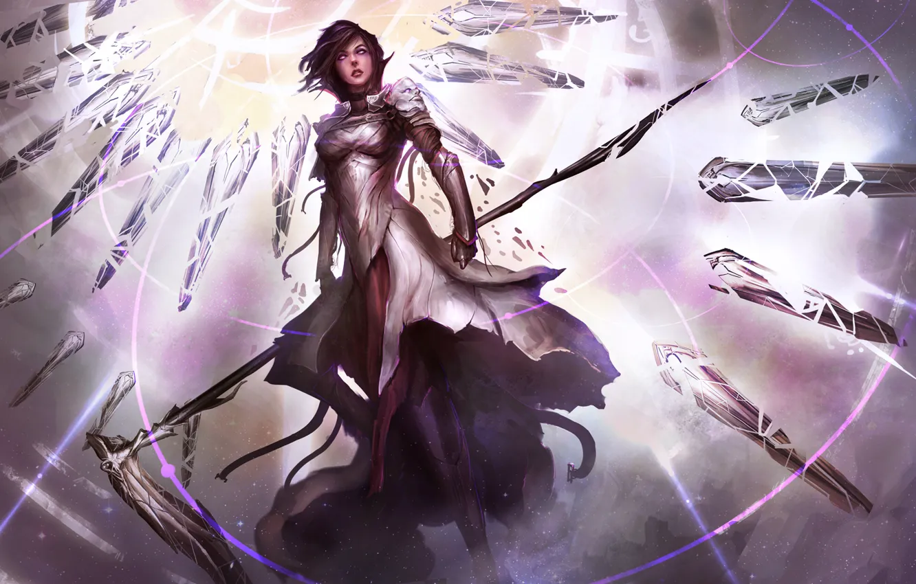 Photo wallpaper girl, weapons, fiction, armor, art, braid, armor