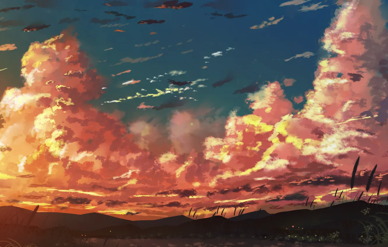 Photo wallpaper the sky, sunset, mountains, lake