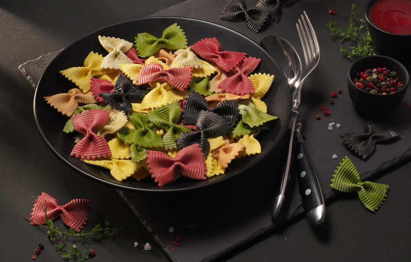 Photo wallpaper colorful, bow, spices, pasta