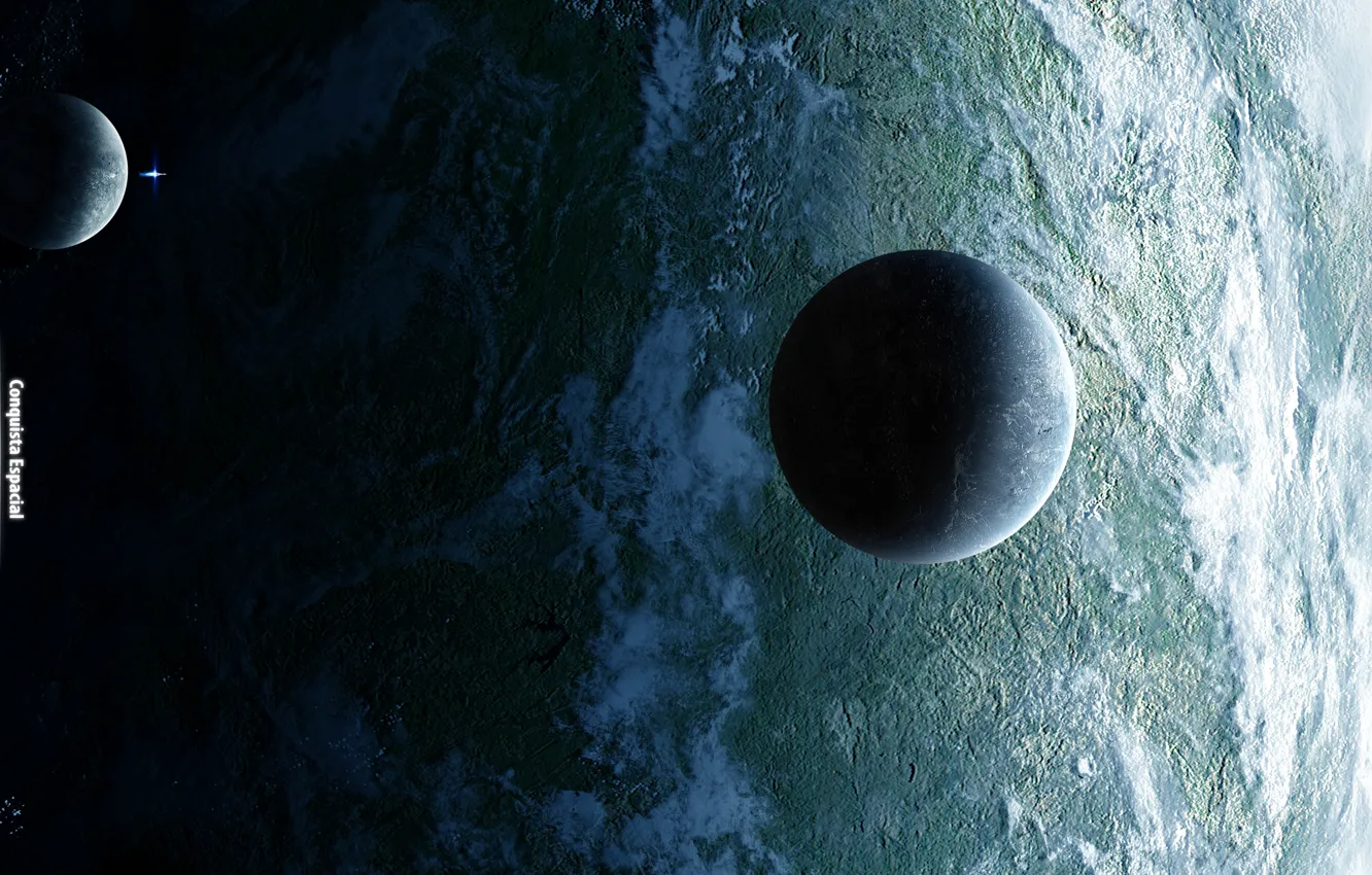 Photo wallpaper light, planet, satellite, shadow