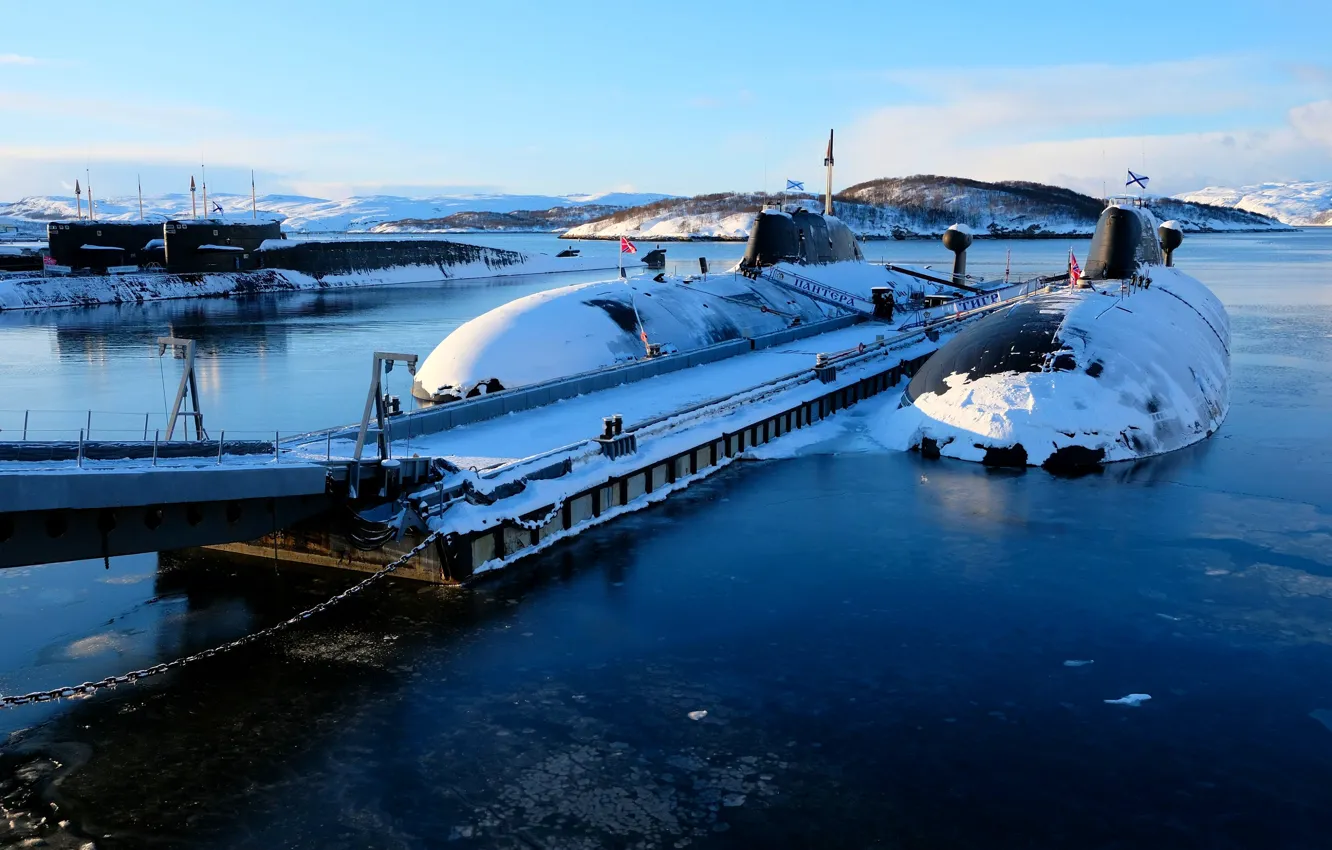 Photo wallpaper winter, pier, submarine