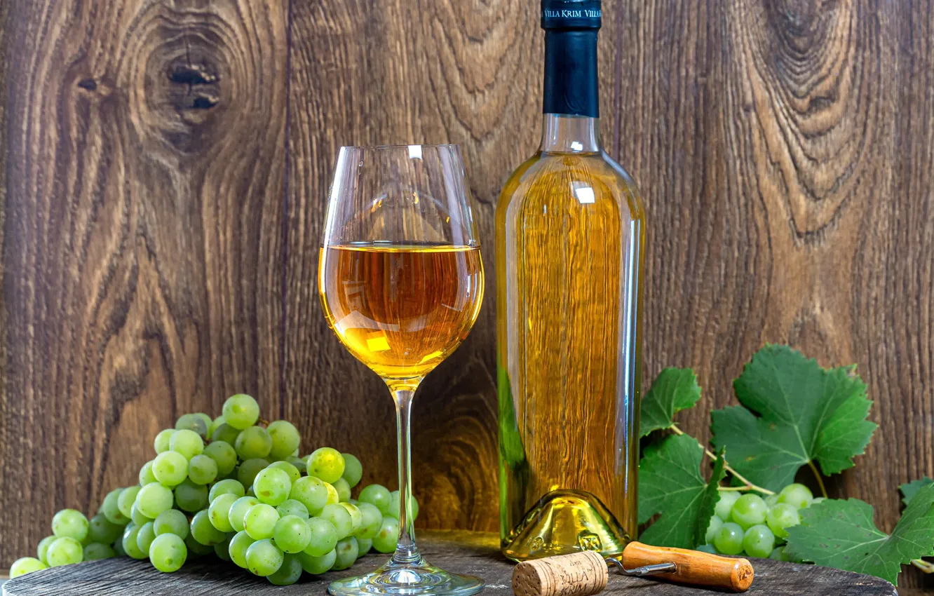 Photo wallpaper wine, glass, bottle, grapes, drink