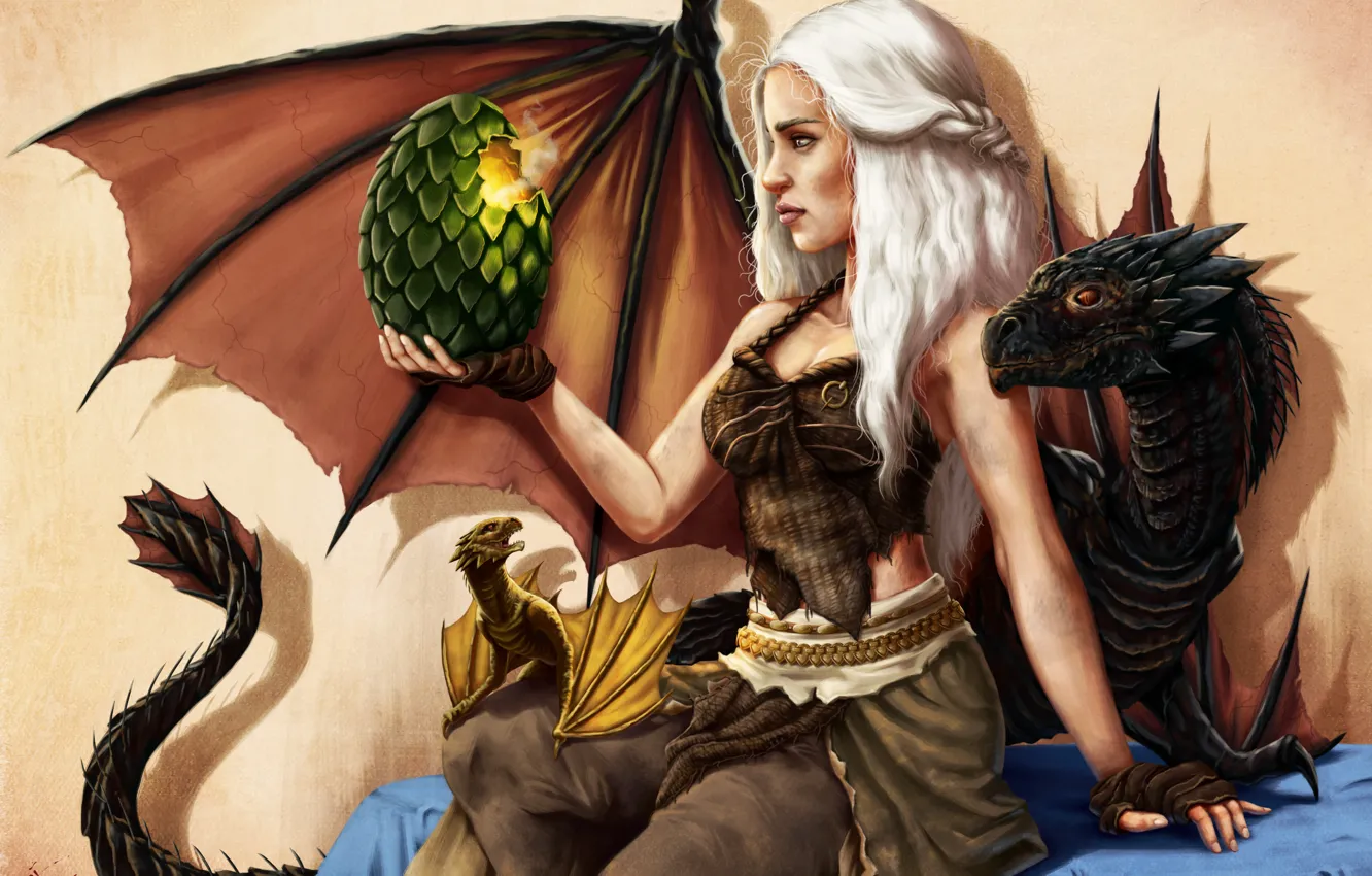 Photo wallpaper girl, egg, dragons, art, Game of Thrones, Daenerys Targaryen