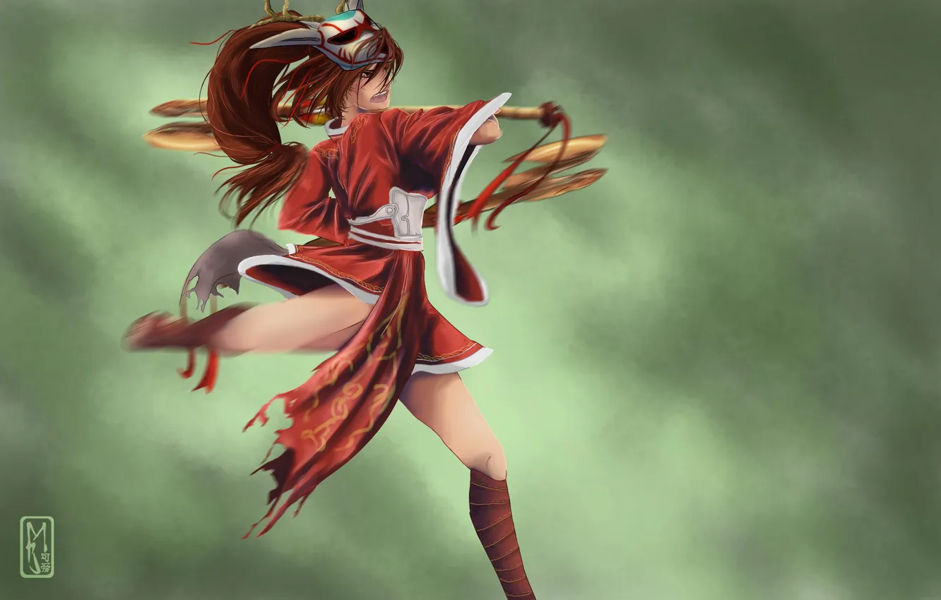 Photo wallpaper girl, weapons, anger, mask, art, Akali, League of Legends, Mara-Elle