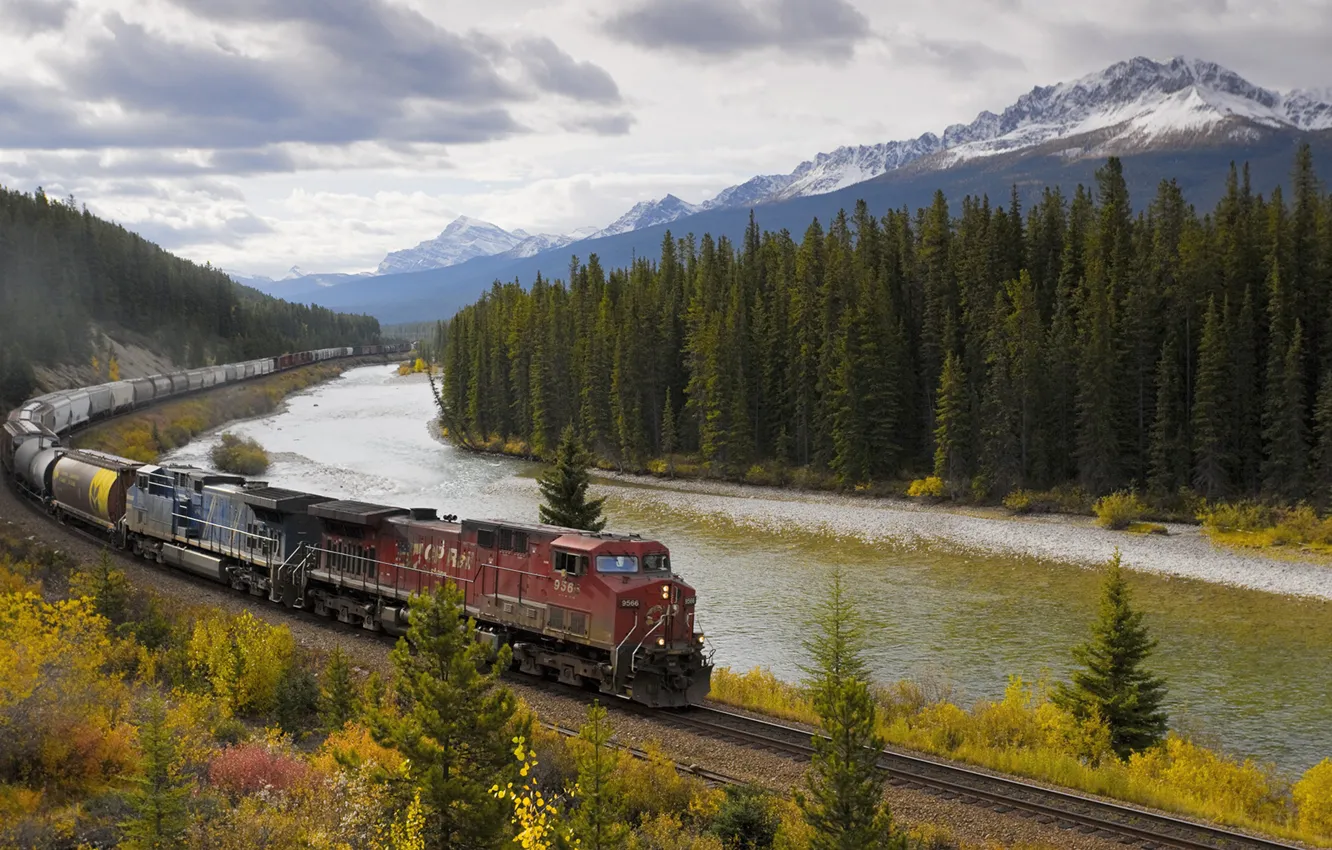 Photo wallpaper Banff National Park, trees, nature, train, Locomotive, Bow Valley Parkway