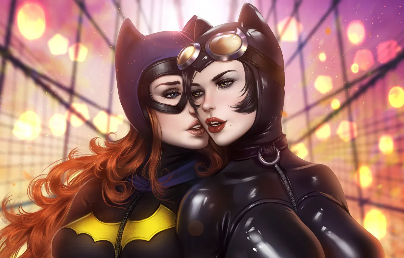 Photo wallpaper girls, art, DC Comics, Catwoman, Batgirl, suits