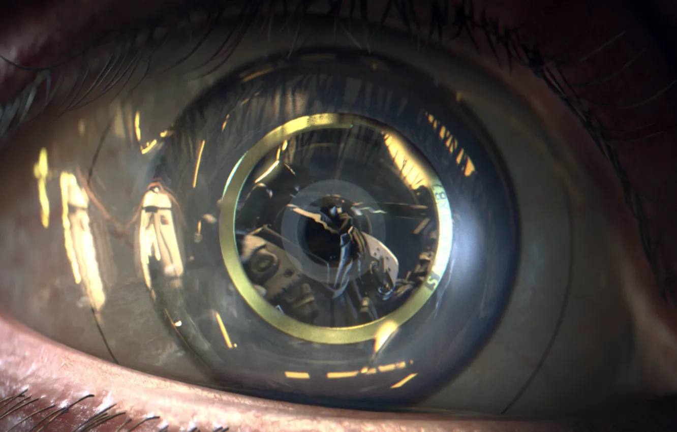 Photo wallpaper eyes, reflection, cyberpunk, Square Enix, deus ex, Adam Jensen, Adam Jensen, Eidos Montreal