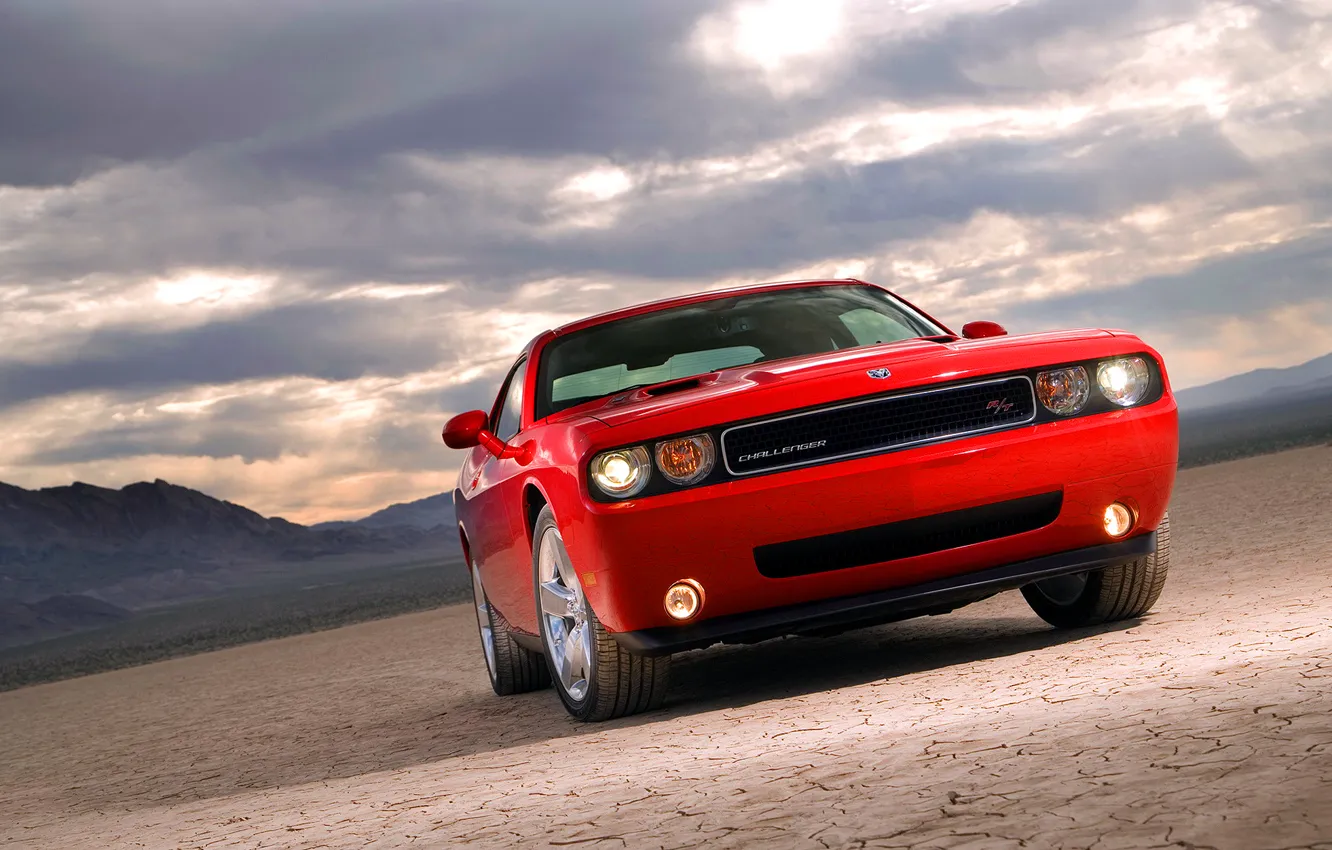 Photo wallpaper auto, red, Dodge, Challenger