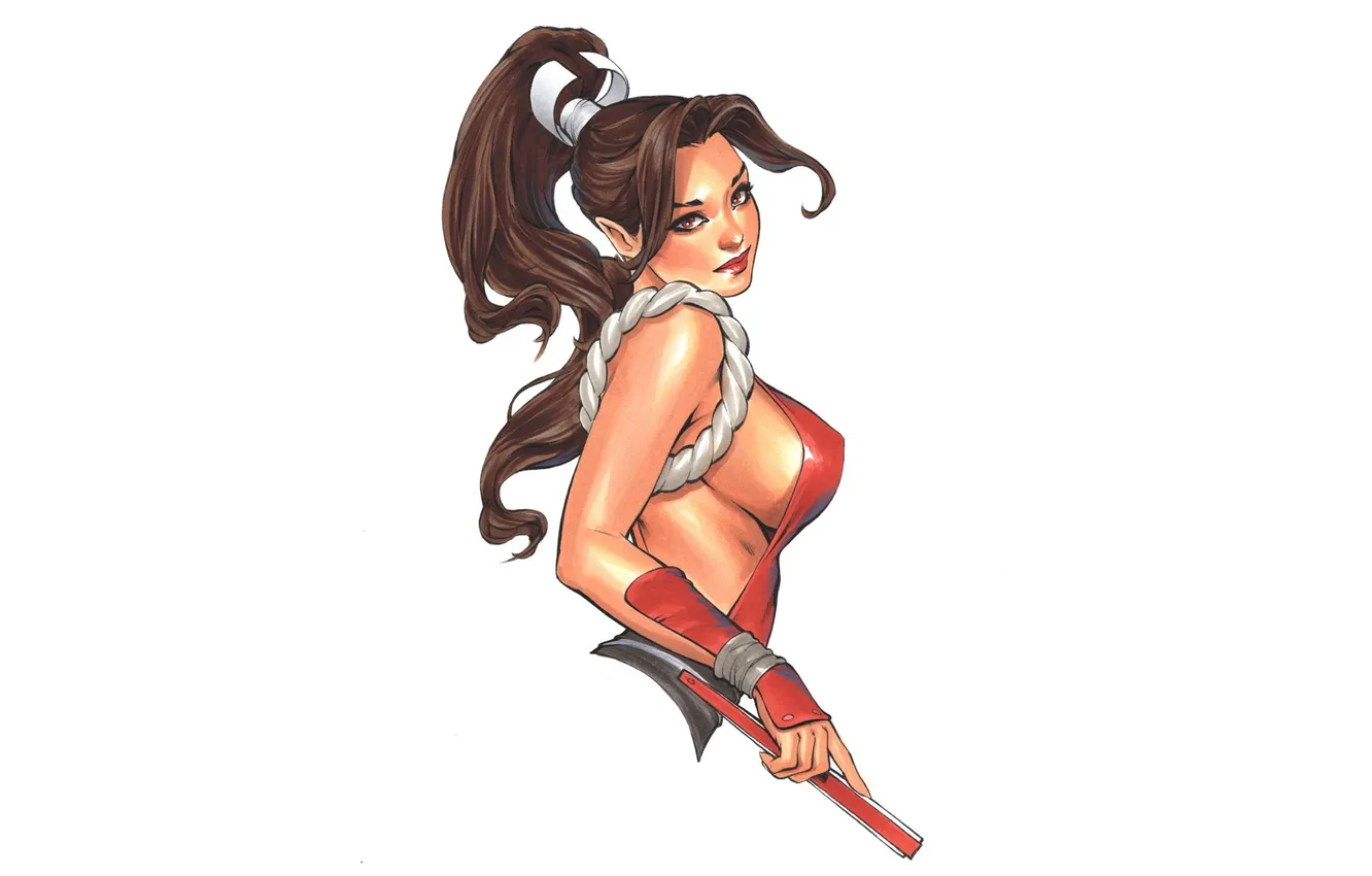 Photo wallpaper girl, fantasy, game, brunette, artwork, warrior, Mai Shiranui, Fatal Fury