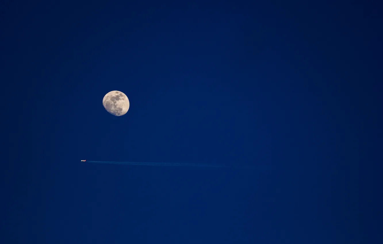 Photo wallpaper moon, sky, airplane