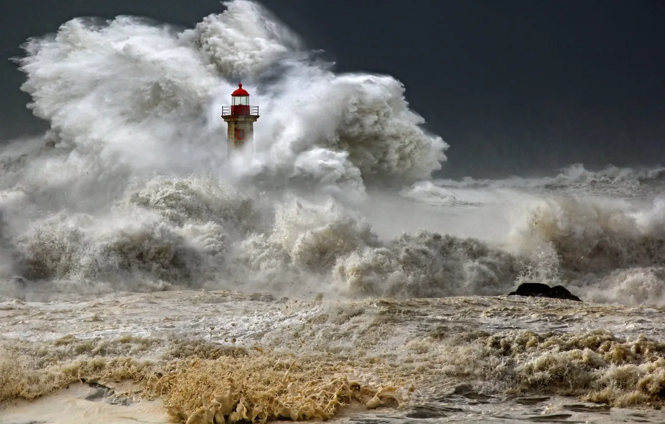 Photo wallpaper wave, storm, the ocean, element, lighthouse, storm, photo, photographer