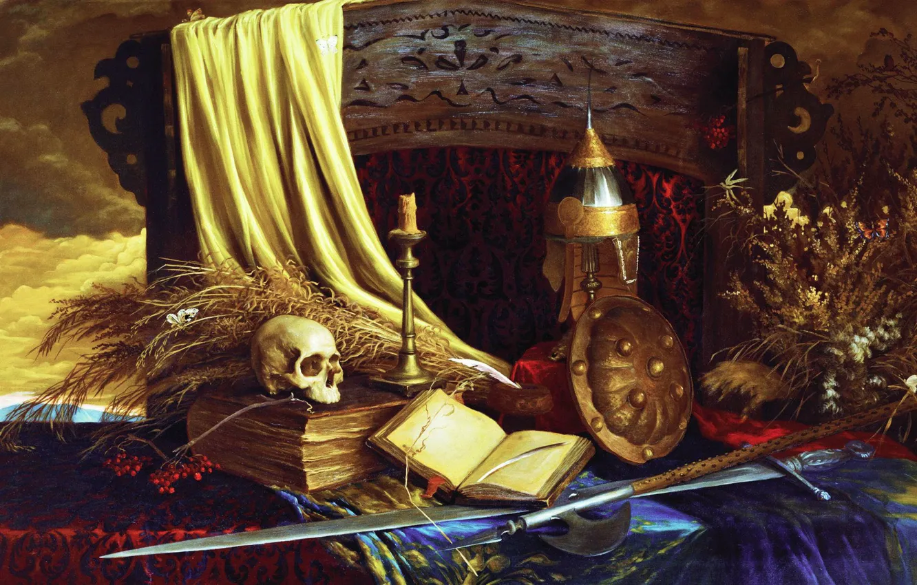 Photo wallpaper oil, (b. 1955), Still life "the Word about Igor's regiment". Canvas, Yuri ARSENYUK