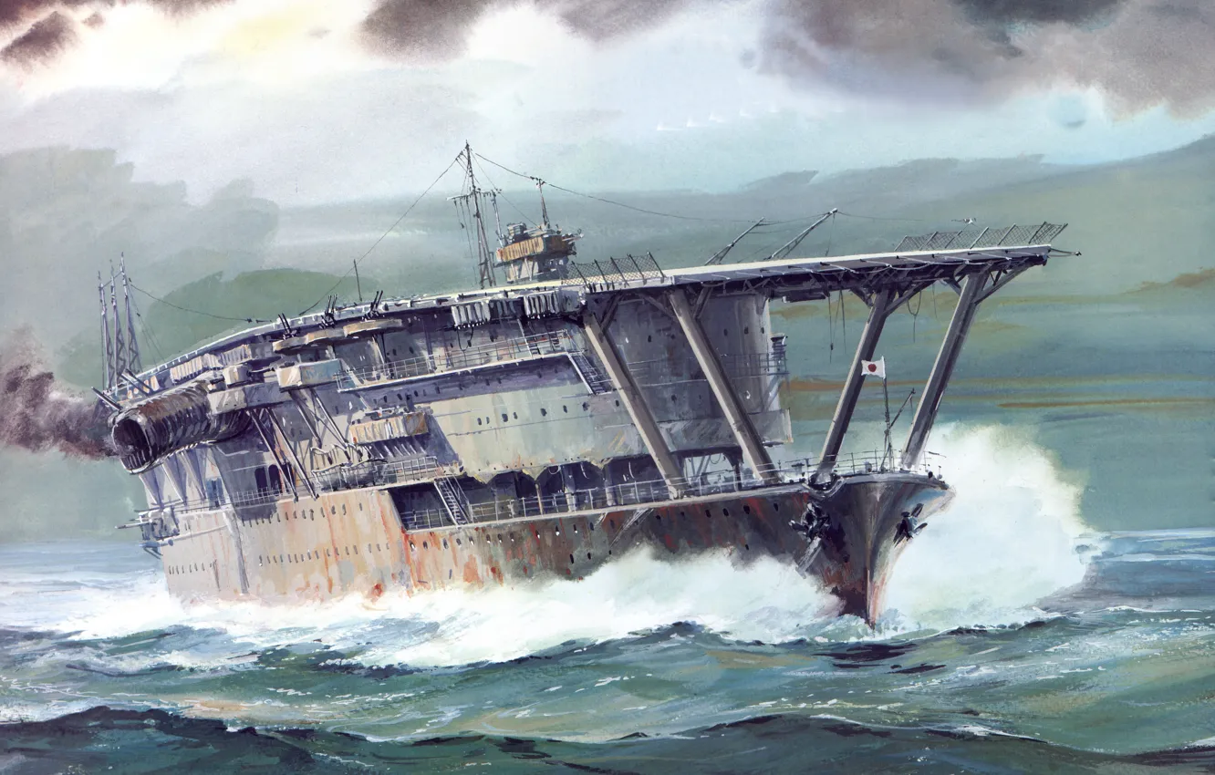 Photo wallpaper sea, wave, figure, art, the carrier, WW2, The Navy of Japan, IJF