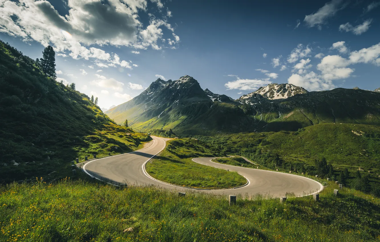 Photo wallpaper road, mountains, Austria, serpentine
