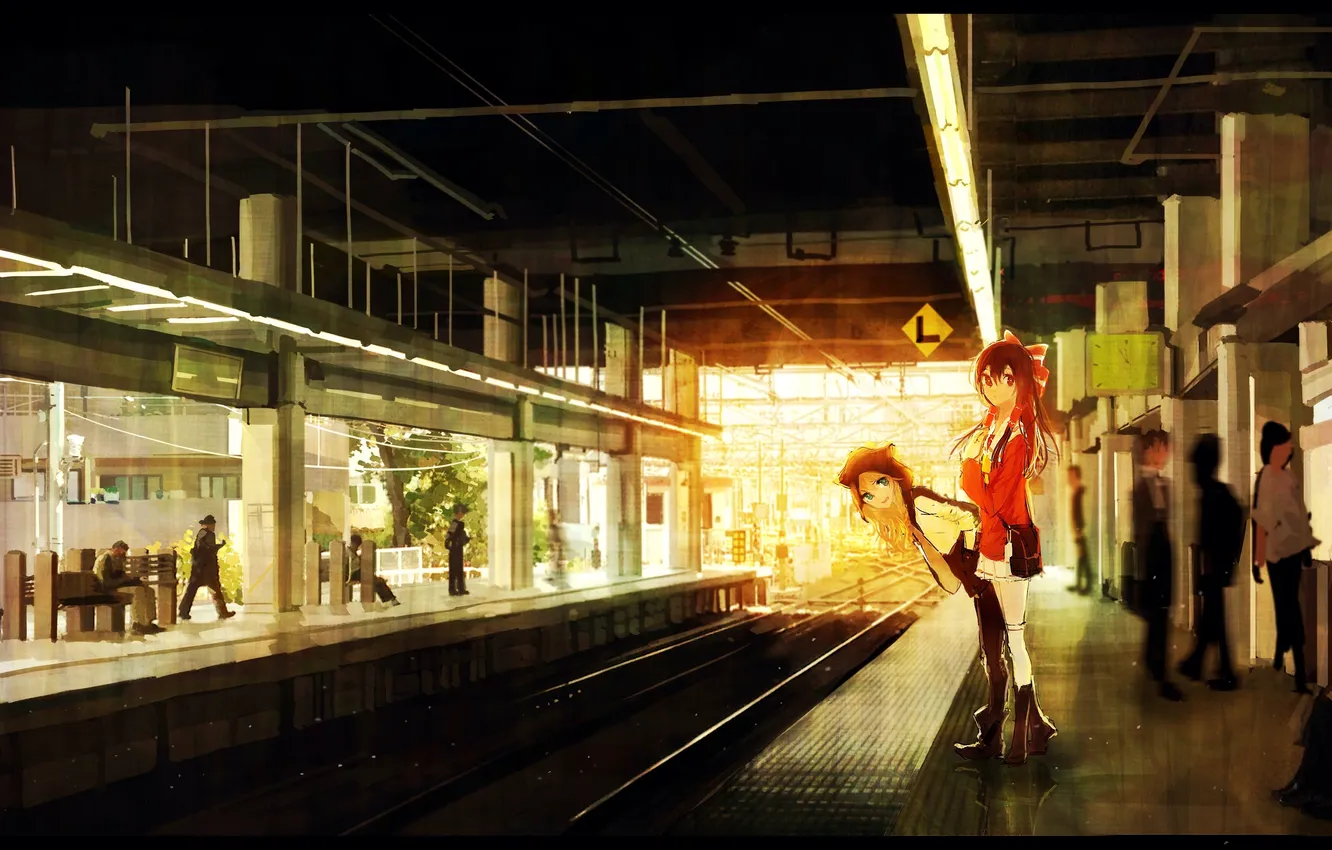 Photo wallpaper girl, sign, people, anime, art, touhou, kirisame marisa, Hakurei Reimu