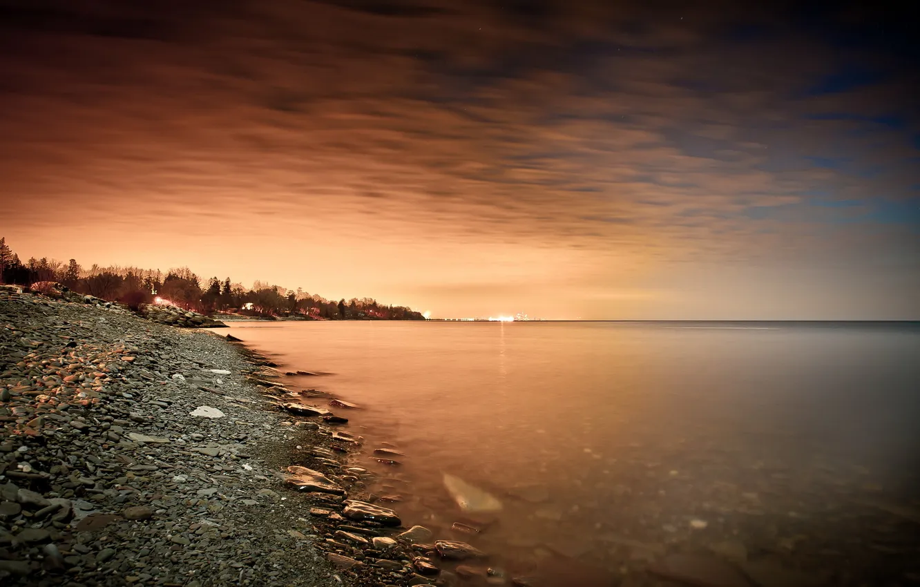 Photo wallpaper sea, landscape, night