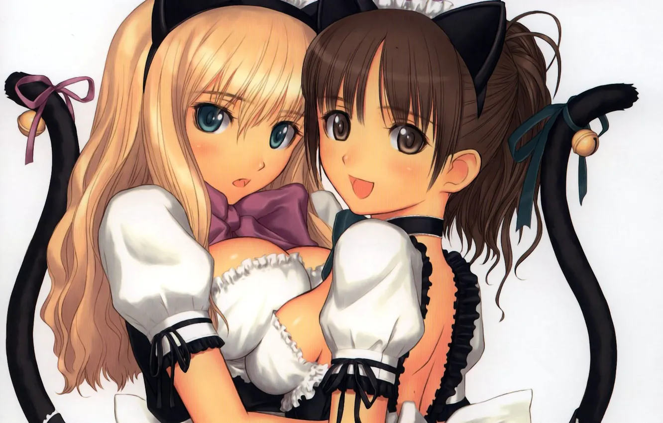 Photo wallpaper girls, Tits, breast, neko, pressed